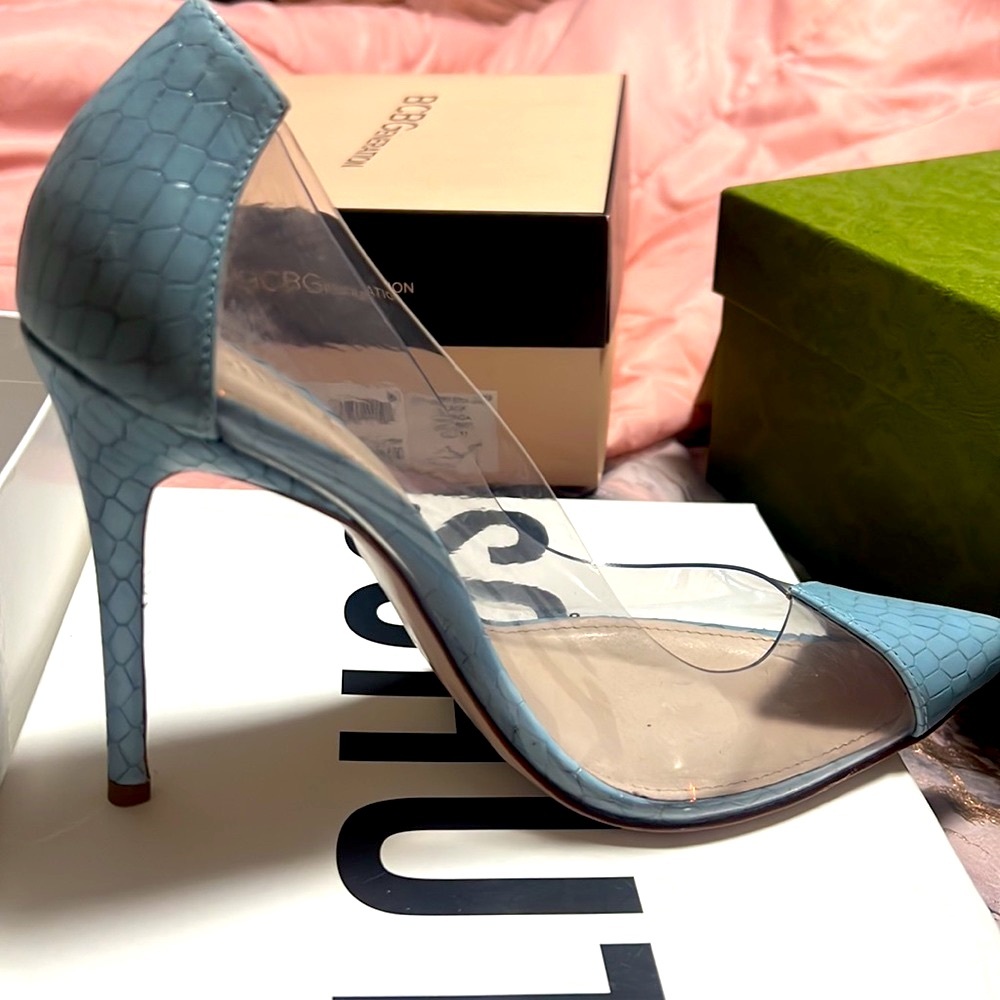 Hardly worn, baby blue and clear Schutz shoes